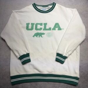 VTG UCLA Bruins Oversized Unisex Small White Green Striped Trim Uni Sweatshirt